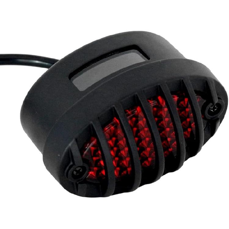 FATECIM Motorcycle Custom Oval-shaped LED Tail Light Cat Eye Rear Running Light Brake Light Stop Light Red Lens Integrated License Plate Lamp Black/Red