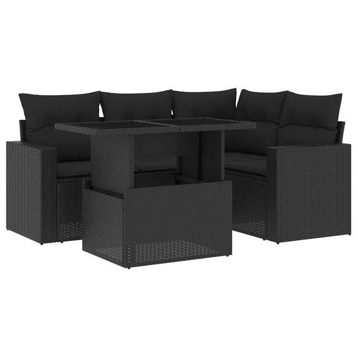VidaXL Salon de jardin 5 pcs avec coussins noir résine tressée 3267245