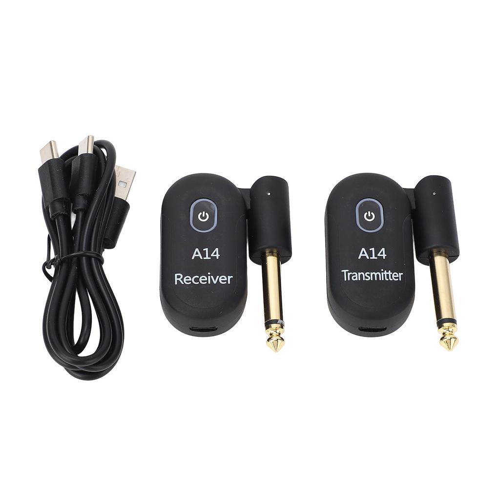 Sistema Inalámbrico para Guitarra 2.4GHz USB Transceptor Receptor Eléctrico Alcance 100 pies A14 para Bajo Violín con Jack de 6.35mm