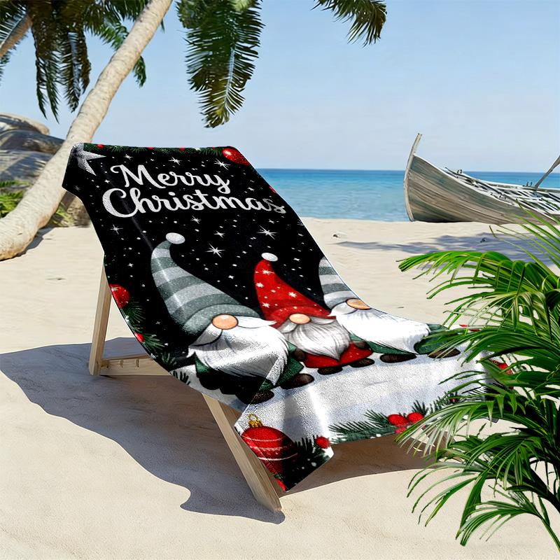 Christmas Gnomes Print Beach Towel, Large Soft Quick Dry Towel for Beach Camping Swimming