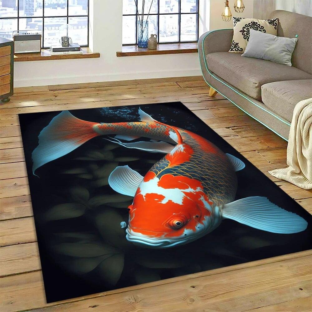 Naturalize Koi Carp  Yin Yang Fish Cartoon Carpet Rug for Home Living Room Bedroom Sofa Doormat Decor,Kids Area Rug Non-slip Mat