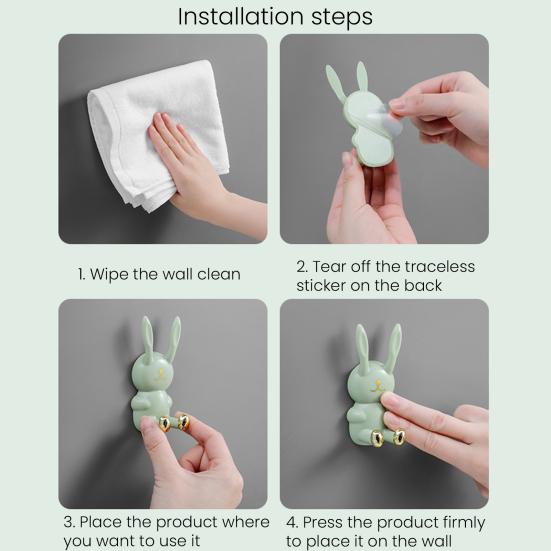 Cartoon Bunny Shape Toothbrush Holder Strong Load-bearing Easy To Install Wall-Mounted Hook Toothbrush Organizer Bathroom Decoration