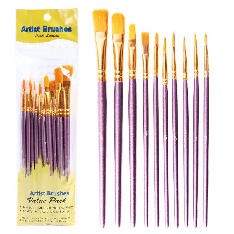 10-Piece Pearlescent Blue Oil Paint Brush Set with Nylon Bristles for Gouache & Watercolor