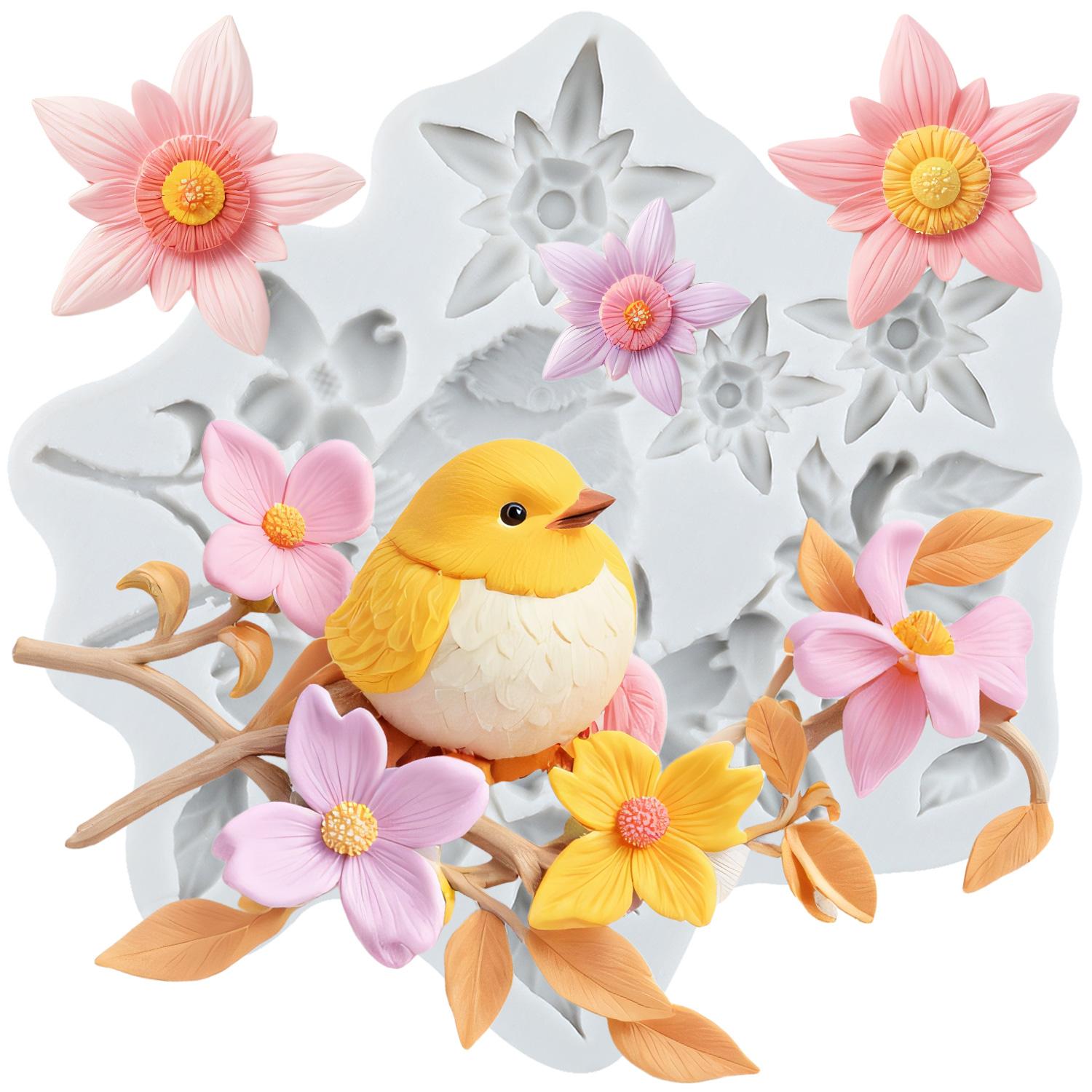 

Форма из силикона Сорока Ветки с цветами Формы для мастики Инструменты для украшения торта Топпер для кекса Конфета Смола Глина для лепки Шоколад Паста для лепки серый