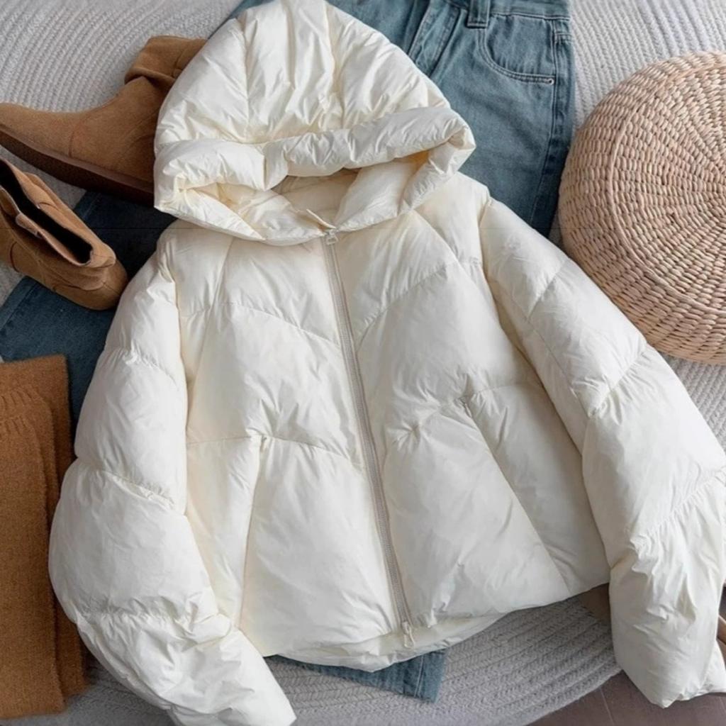 Off-white Short Hooded Padded Jacket Women's Winter Padded Jacket Bread Jacket Warm Padded Jacket