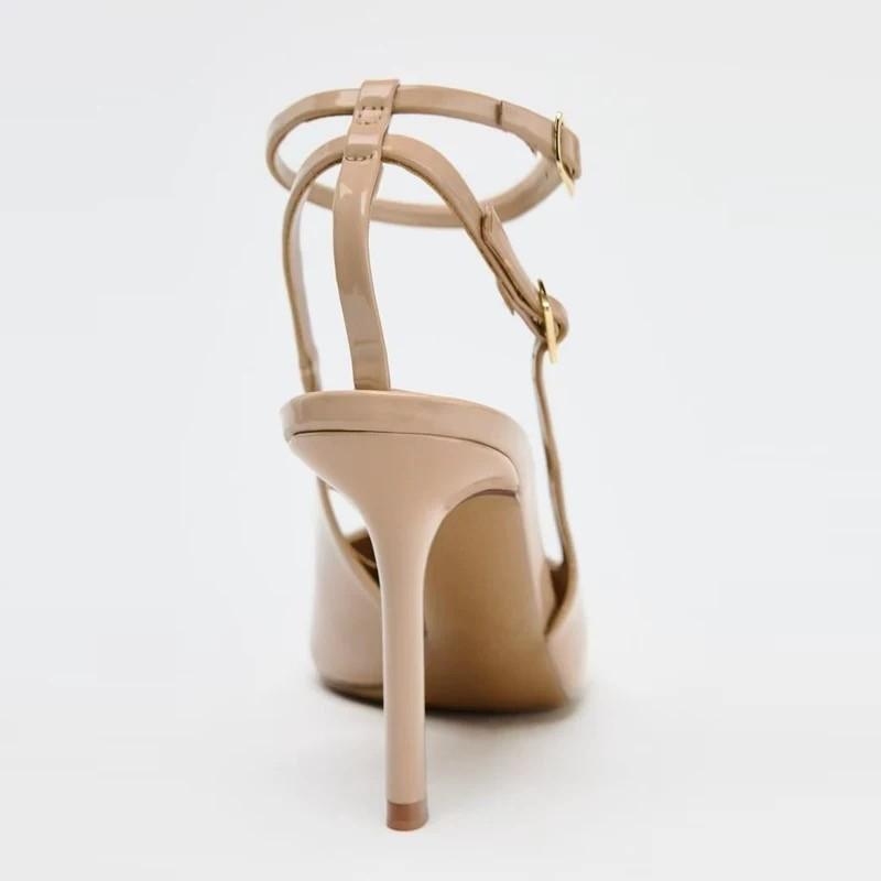 Fashion Summer New Baotou Patent Leather Stiletto Sandals Women's Pointed Toe Shallow Mouth Slip Strap Non-slip High Heels