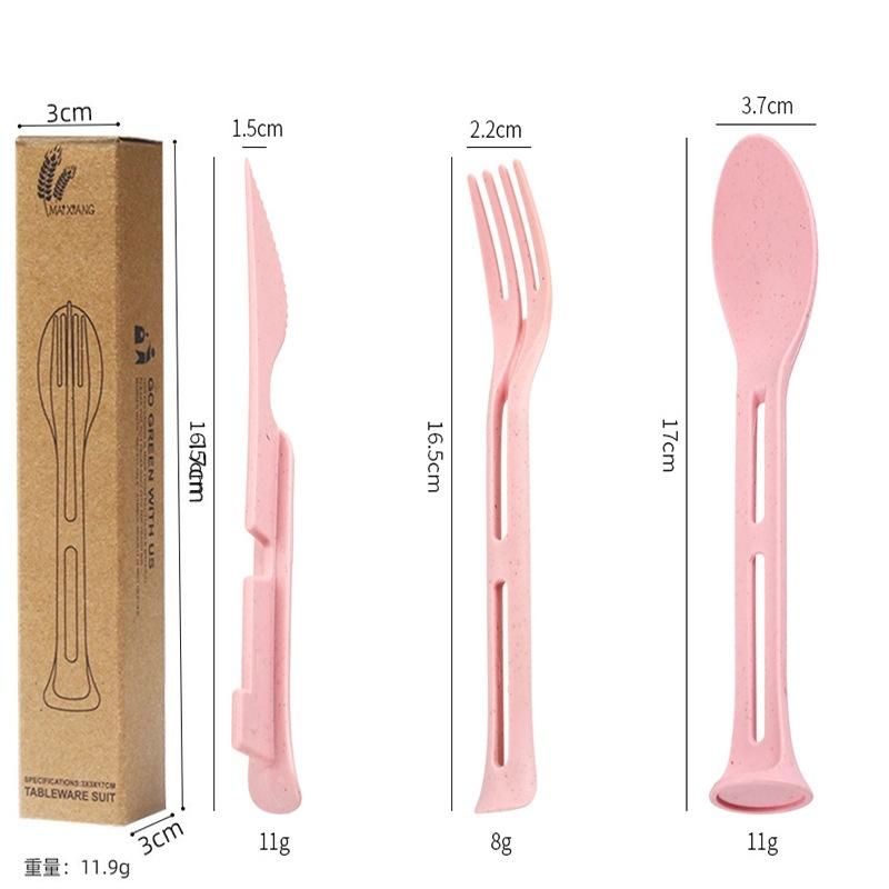 Wheat Straw Cutlery Set (Knife, Fork, Spoon) | Student-Friendly Ins Portable 3pcs Tableware|Outdoor Steak Knife Kit for Camping