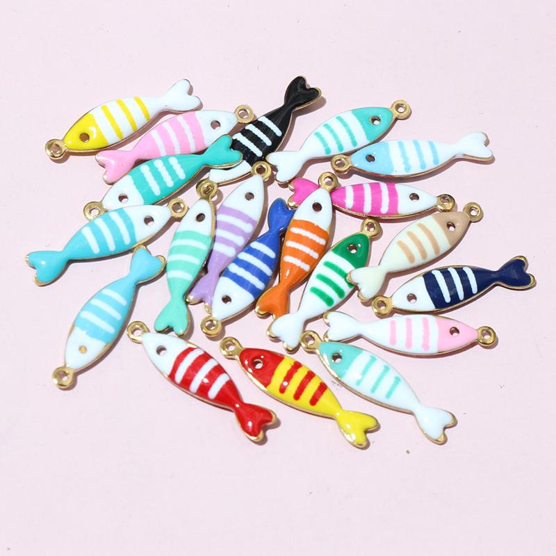 20pcs 18x5mm Stainless Steel Fish Enamel Charms Pendant Stainless Steel DIY Jewelry Making Accessories Findings 