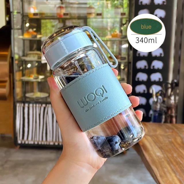 

340ML 480ML Portable Cute Heat Resistant Glass Bottle For Drink Cold Water Juice Tea With Screw Lid Filter Net Easy To Carry 340-480ml