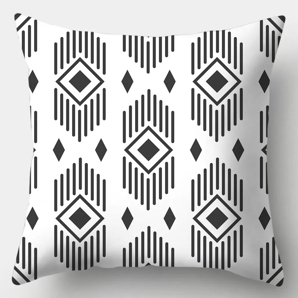 Black And White Pillowcase 45Cmx45Cm Square Sofa Pillow Cover Stripes Leaves Pattern Cushion Cover