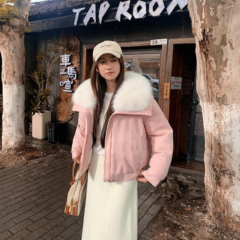 Guler Mare de Blană Palton de Damă din Blană Nou Îngroșat Cald Puf Bumbac Jachetă de Bumbac