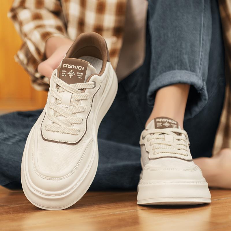 European Station Light Luxury Low-top Thick-soled Leather White Shoes Men's Outdoor Street Shooting Fashion Versatile Trend Casual Board Shoes