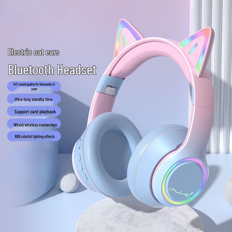 Vezeték nélküli Bluetooth macskafüles gamer headset zajszűréssel laptopokhoz és mobil eszközökhöz