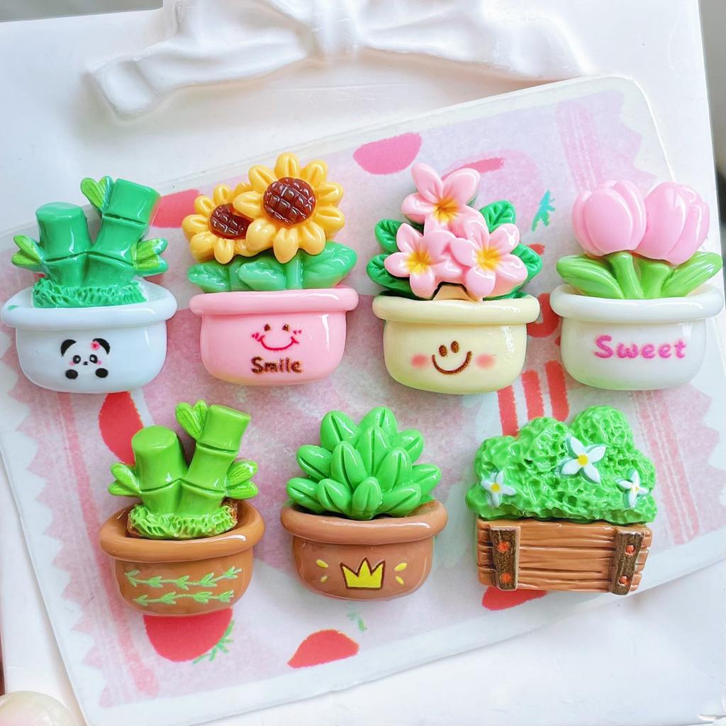 7pcs Cream Adhesive Stickers Potted Plastic Accessories Simulate Flowers & Bamboo Plant Accessories,Suitable for Home decoration