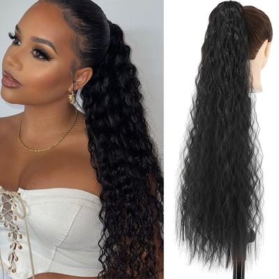 Synthetic Long Corn Wavy Ponytail Hairpiece 55 85cm Wrap Around Hair Clip In Black Ombre Blonde Ponytail Hair Extensions