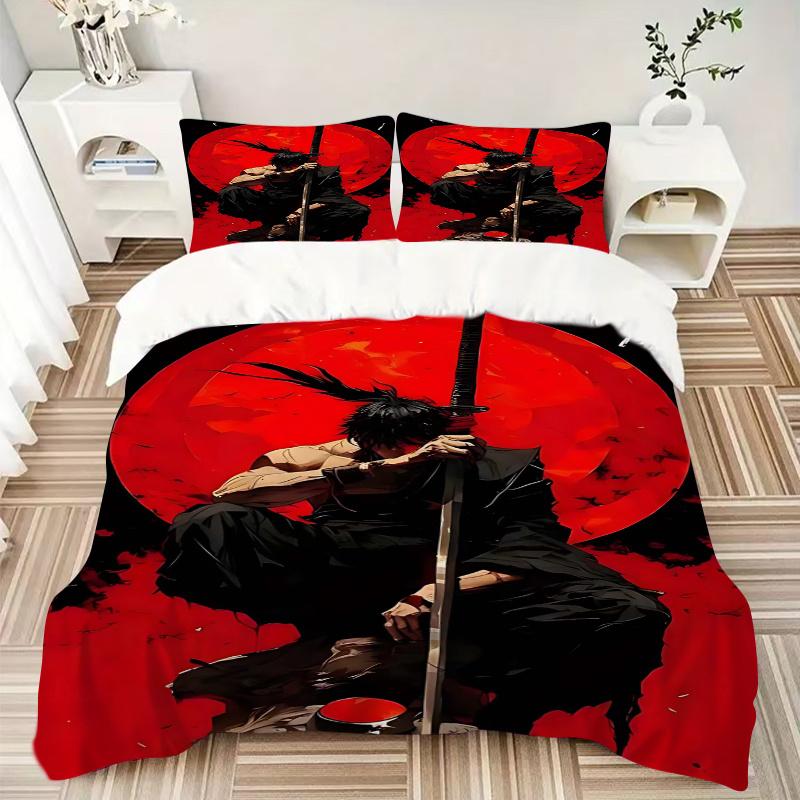3pcs Anime Samurai Bedding Set - Includes One Quilt Cover and Two Pillowcases (No Core), Bedroom and Guest Room Decoration, Featuring an Anime Samurai