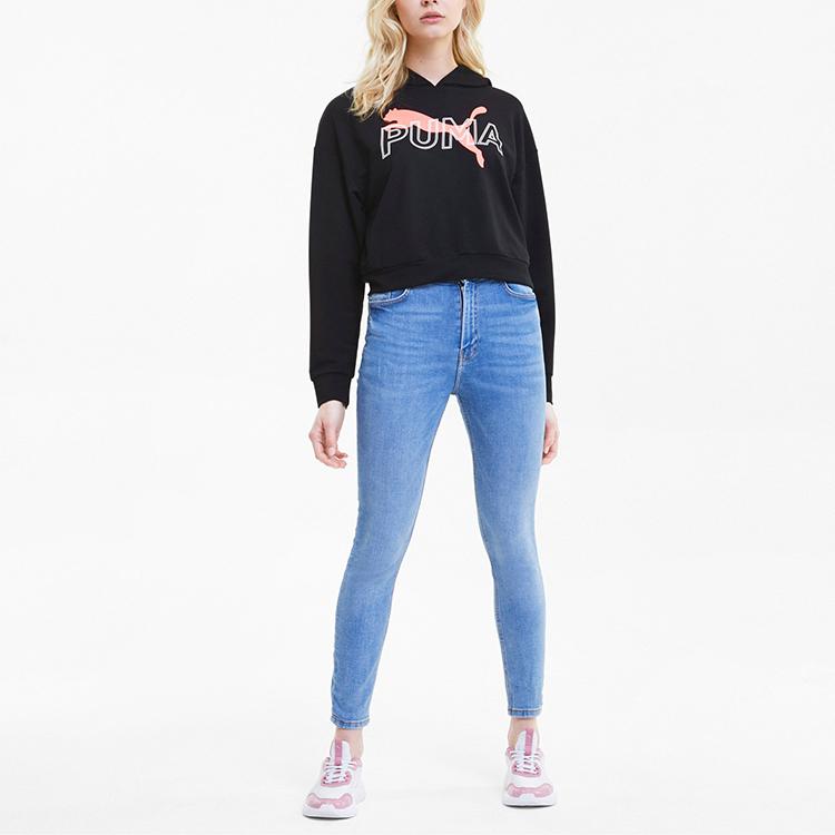 Puma Color Block Large Logo Printed Hoodie Women hoodies Black 585288-51