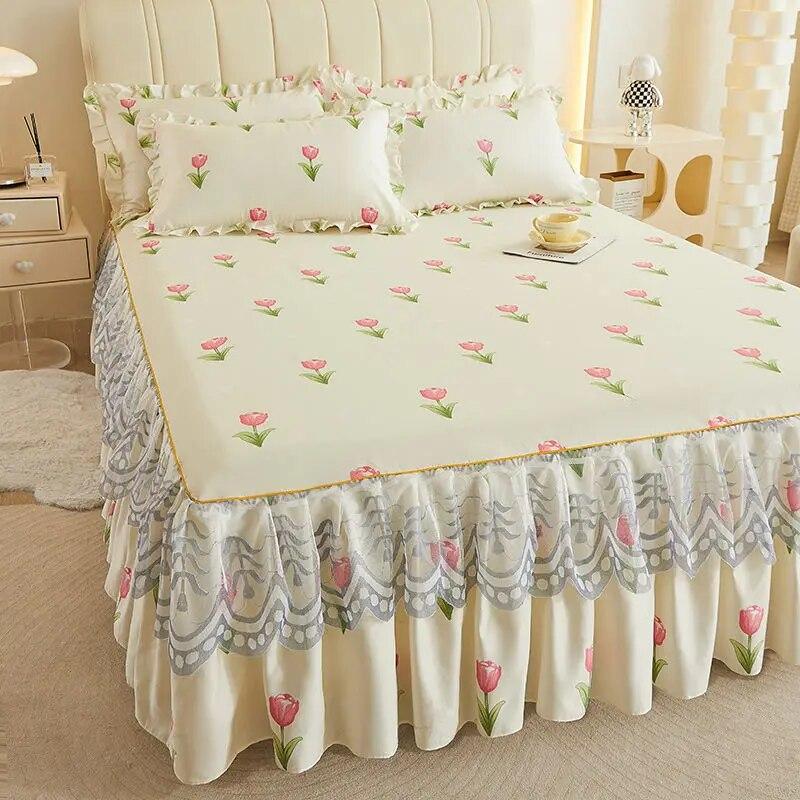 1pcs Korean Style Small Fresh Bed Skirt, Non Slip Bed Cover, Bed Sheet, Bed Cover, Mattress Protection Cover, Single Double Bed
