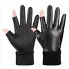 Waterproof Winter Gloves For Motorcycle 2 Finger Flip Windproof Women Men Gloves Velvet Warm Protection Pu Leather Sport Gloves