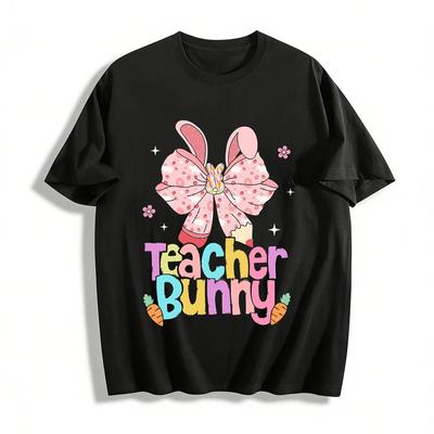 Lehrerhase Oster-Thema Schleife Kaninchen-Aufdruck Lehrer-Oberteil Reines Baumwoll-T-Shirt