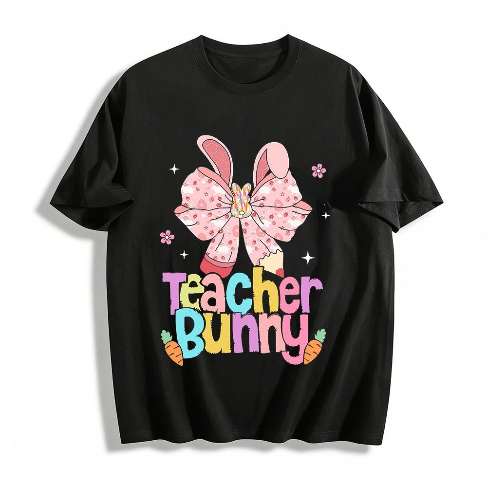 Teacher Bunny Easter Themed Bow Rabbit Print Teacher Top Pure cotton T-shirt XXS
