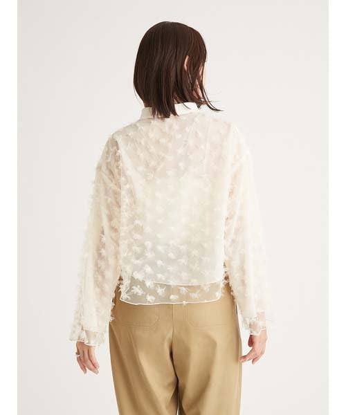 Emi Flower Tulle IVR Women's Blouse, 13WFB251046,