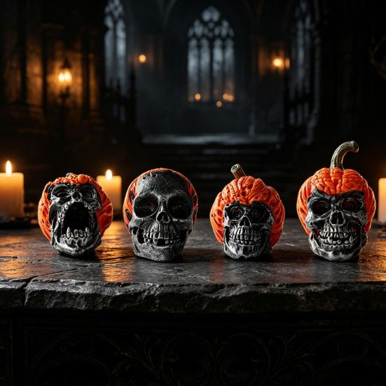 Yousheng Skeleton Pumpkin Ornaments, Resin Durable Halloween Decorations, Retro Dark Style Table Decor, for Party Window