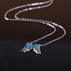 KELITCH Initial Choker Necklace, Synthetic Opal Extendable Angel Wing Necklace (Blue)