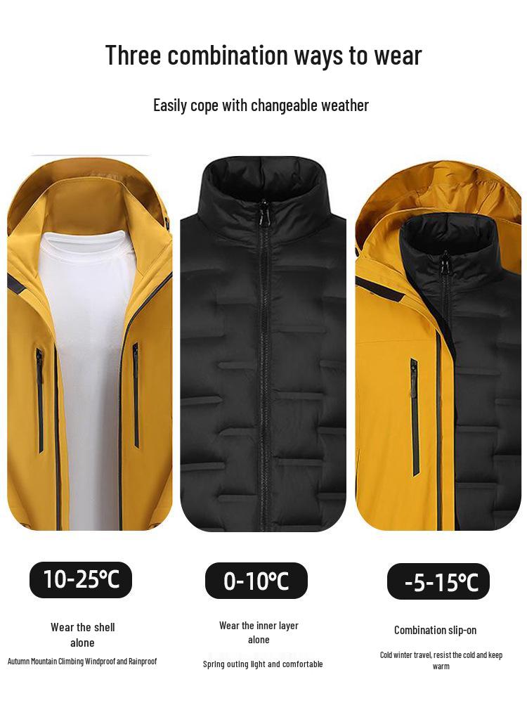 Custom Three-in-One Waterproof Winter Windbreaker with Detachable Liner and Logo