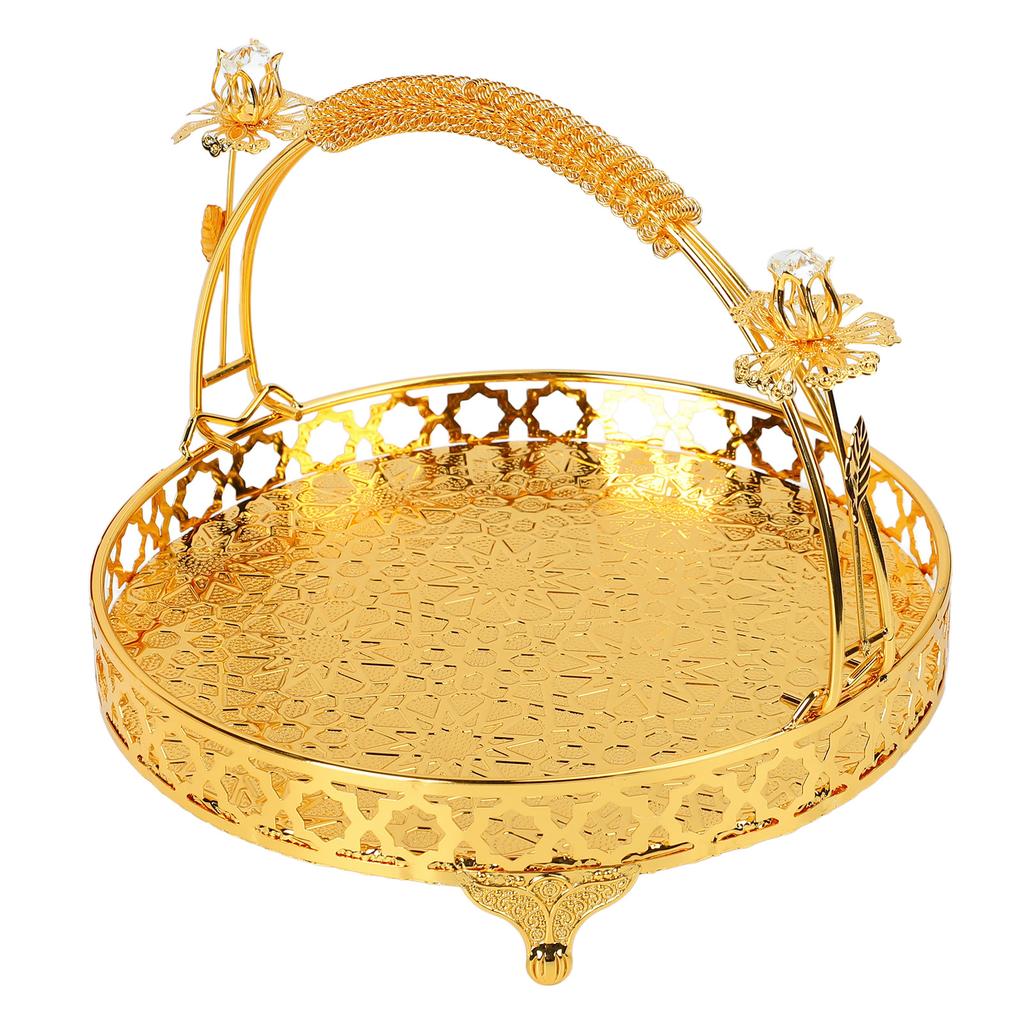 Fruit Tray Retro   Round Large Capacity Handle Design Decorative Strong Alloy Fruit Bowl for Party Family Bar Cafe