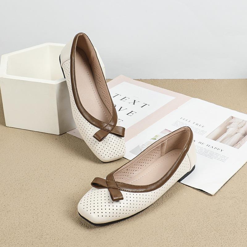Ballerinas für Damen, bequeme Ballerinas mit quadratischer Zehenpartie, rutschfeste elegante Schuhe, lässige leichte Damen-Wanderschuhe aus PU-Leder mit Ösen