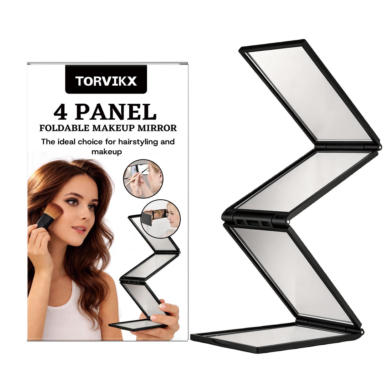 Torvikx Four-Panel Foldable Makeup Mirror - Portable and Compact.