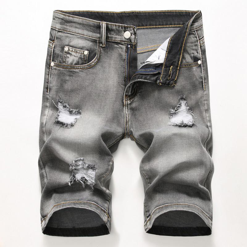 New European And American Wlastic Denim Pants With Holes And Retro Multi Color Men's Pants