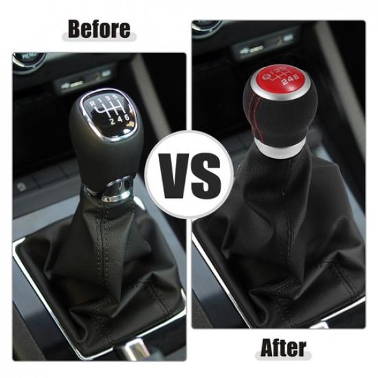 6 Speed Manual Gear Shift Knob for Subaru Impreza WRX STI Black Suede Red Cap