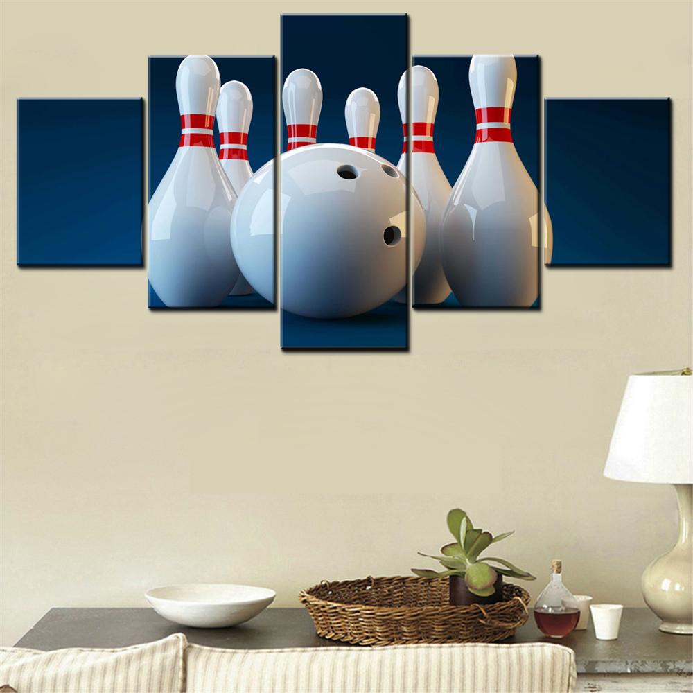 

5 Pieces Canvas Wall Arts Poster Painting Sports White Bowling Pins Wallpaper Home Decor Picture Printing For Living Room Arts 20X35 20X45 20X55CM