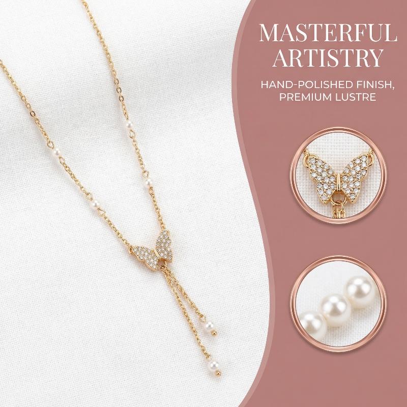 Shiny Pearl Butterfly Necklace Crystal Pendant Collar Chain Necklace Ladies Wedding Party Jewelry Gift