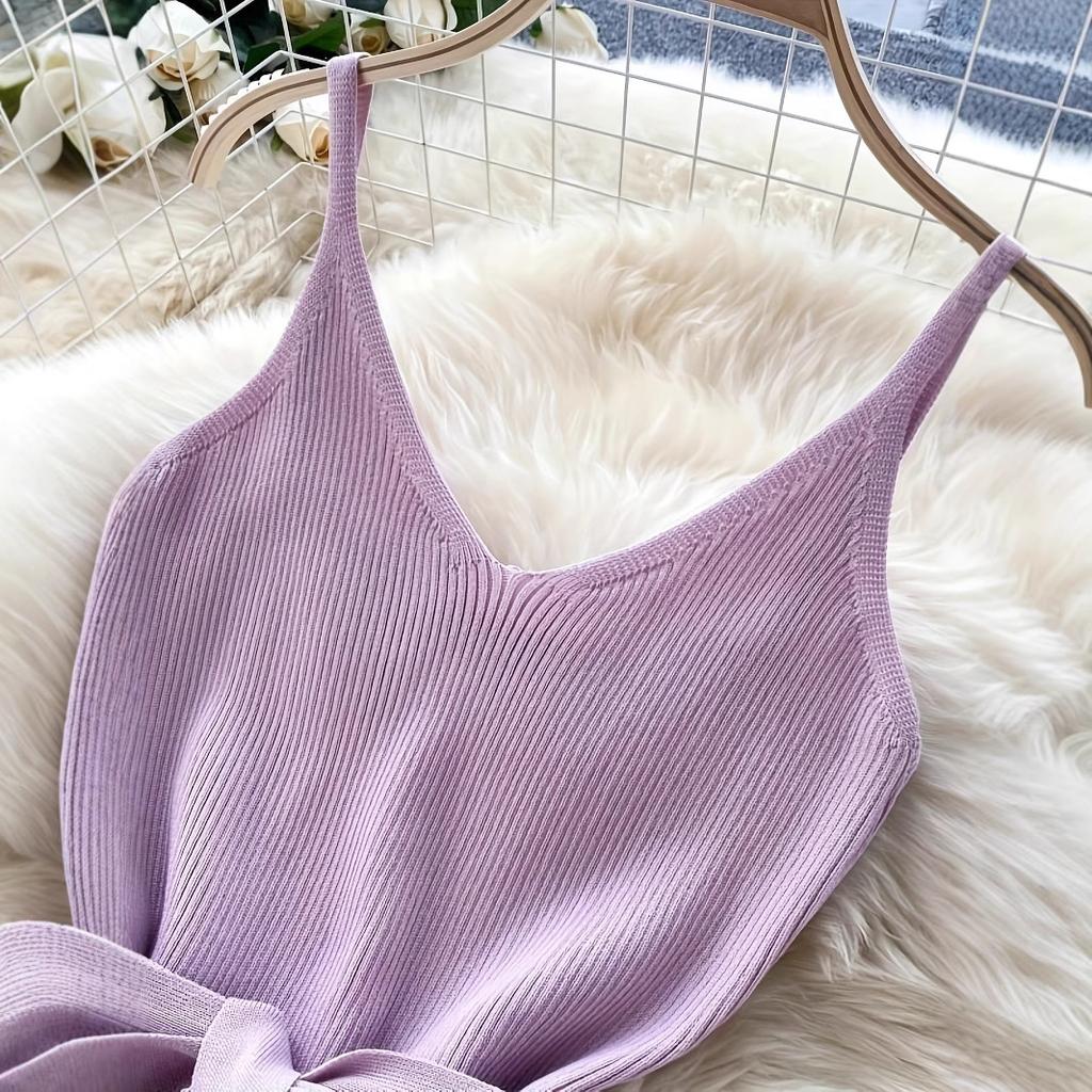 European and American elegant casual temperament V-neck waist and thin knitted dress with belt suspender dress