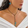 Turquoise Stone Heart Pendant Necklace Earring Set for Women Trendy Geometry Cross Shape Necklace Friendship Jewelry Gifts
