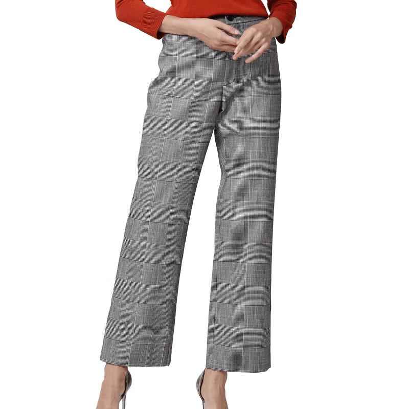 Anlom Women's Cotton Linen Plaid Wide-Leg Trousers