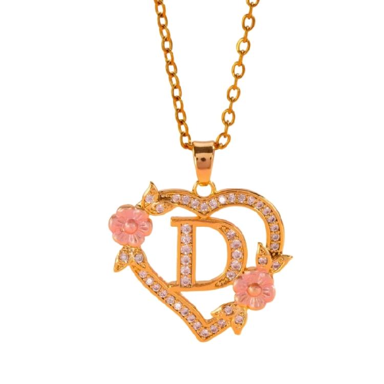 Fashionable Hollow Heart Flower Pendant Necklace Brass Personalized Letter Charm Dainty Everyday Jewelry
