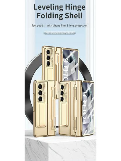 Samsung ZFold7 Flat Hinge Protective Case with Electroplated Lens Film and Leather Design (Compatible with FOLD6 and W22)