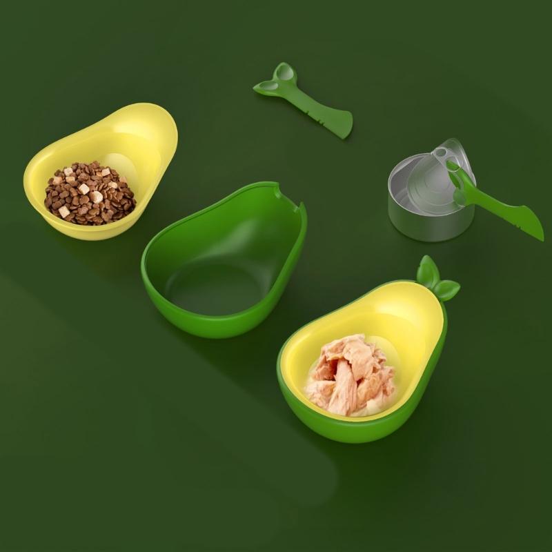 Cats Feeding Set Avocado Design 3 In 1 Removable Bowl Water Dish Food Container Integrated Can Opener Safe Plastic