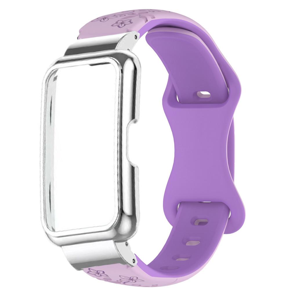 2in1 Set Metal Case and Two-tone Embossed Silicone Strapsuit for Huawei Watch Band6/7/8/9/10 Slim Laser Engraved Silicone Strap