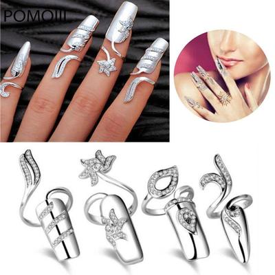 Bague à ongles créative à la mode avec breloque en cristal pour femme, anneau de protection pour ongles en strass, bijoux de fête
