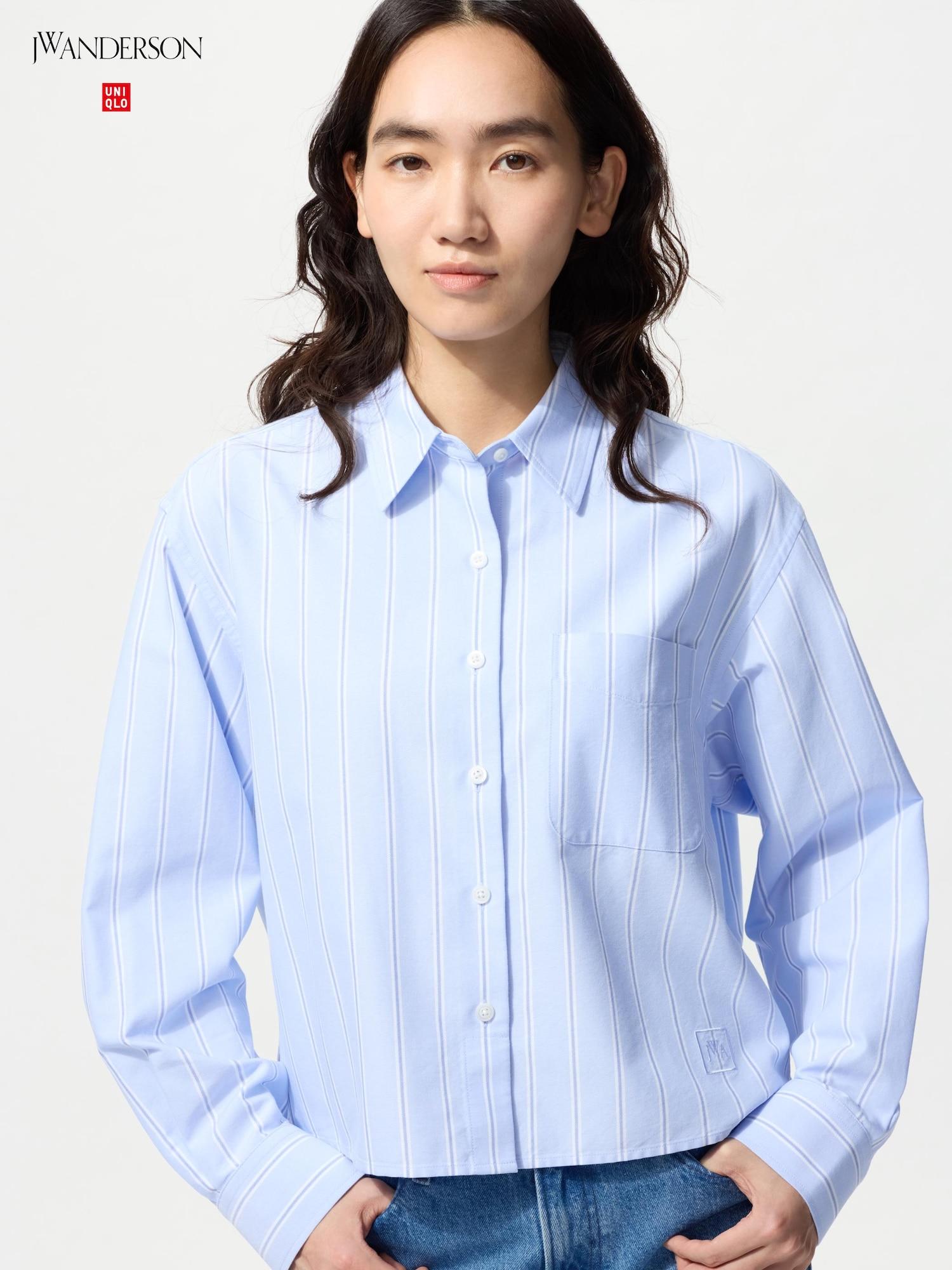

Uniqlo Оксфордская рубашка бокси с длинным рукавом в полоску 61 BLUE/WOMEN L