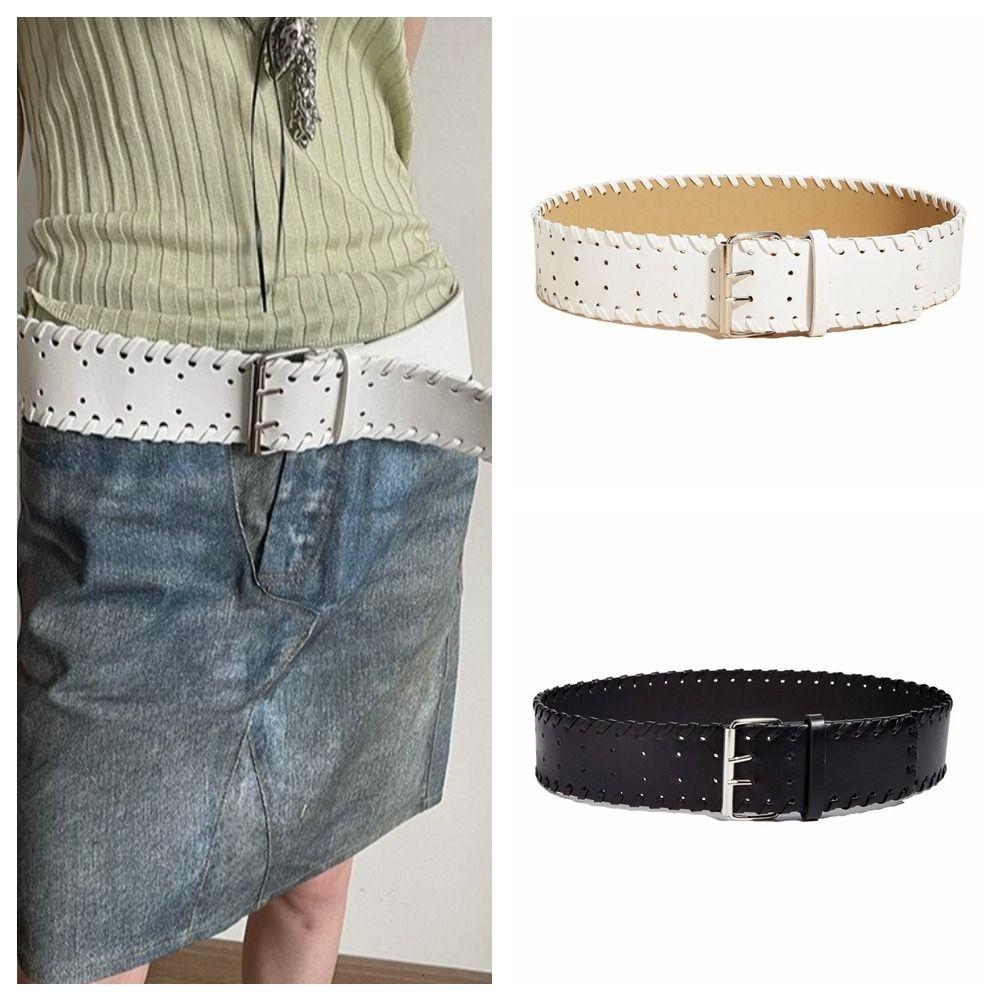 Korean Style PU Leather Waistband Woven Western Cowboy Belt Fashion Women Wide Belt  Spicy Girl