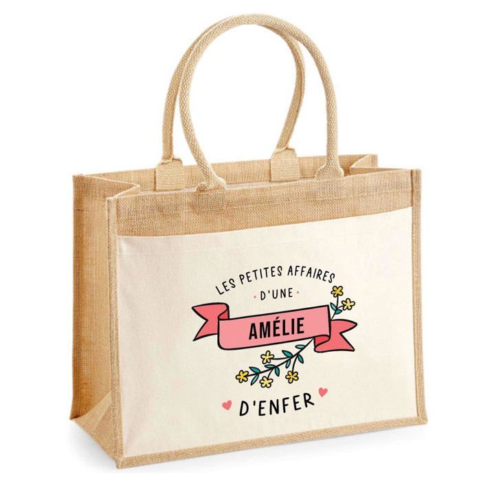Sac de plage - PLANETEE - Jute avec poche « Les Affaires d'une Amélie d'Enfer » - Coton - Multicolore - 43x33 cm