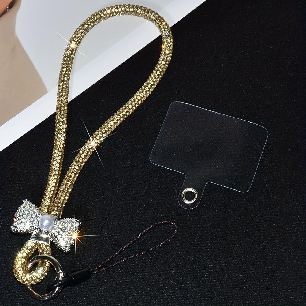 Sparkling Finish Phone Wrist Strap Pearl Bowknot Phone Lanyard Phone Wrist Chain Women Girls