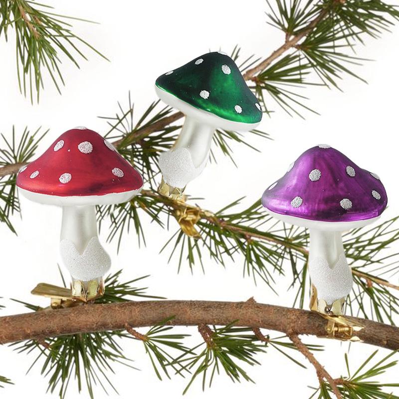 Glass Red Mushroom Clip Christmas Tree Ornaments Decorations for Home Mushroom Christmas Baubles New Year 2024