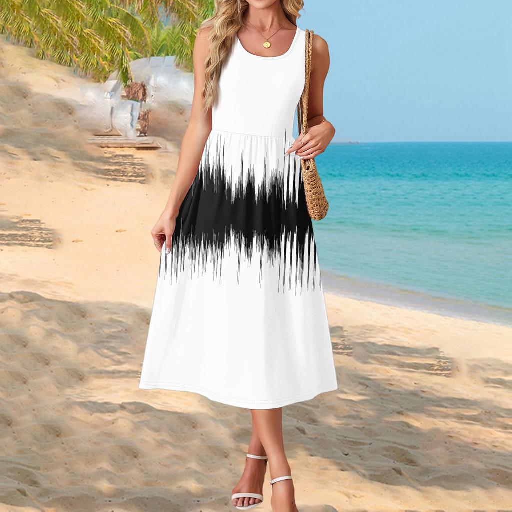 Modisches Damen-Sommerkleid, elegante Freizeitkleidung, Strandurlaub-Sonnenrock mit Taschen